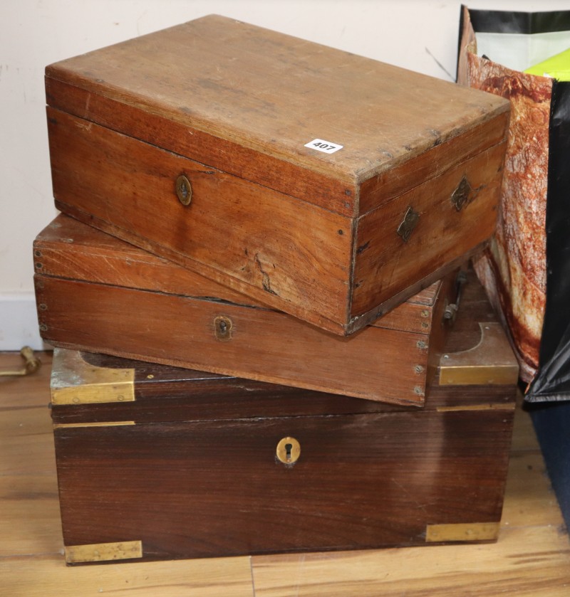 Three Anglo-Indian brass mounted boxes, largest 54cm